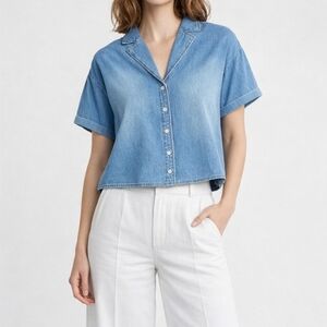 Melrose And Market Nordstrom Denim Lightweight Button Down Tee Size XS NWT